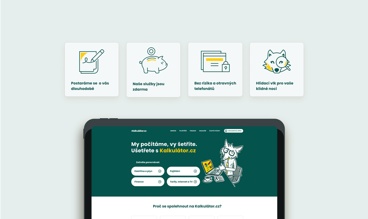 Homepage display on tablet with benefits above