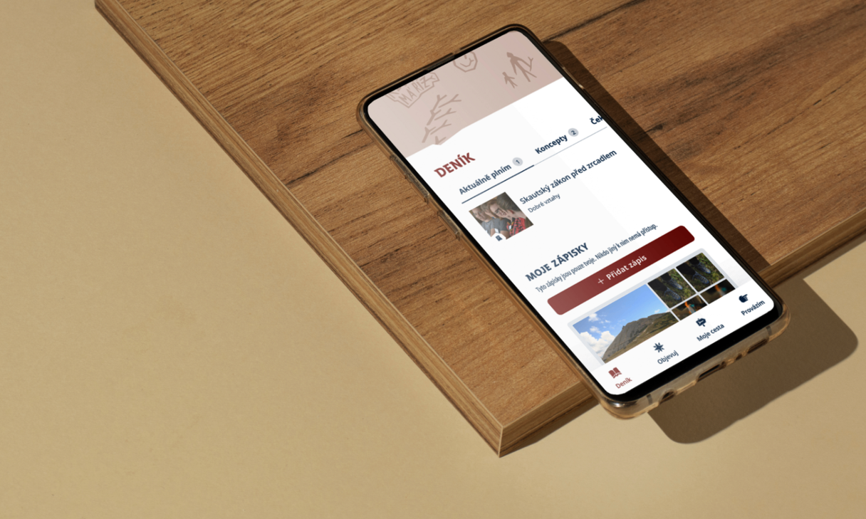 Diary displayed on mobile placed on board