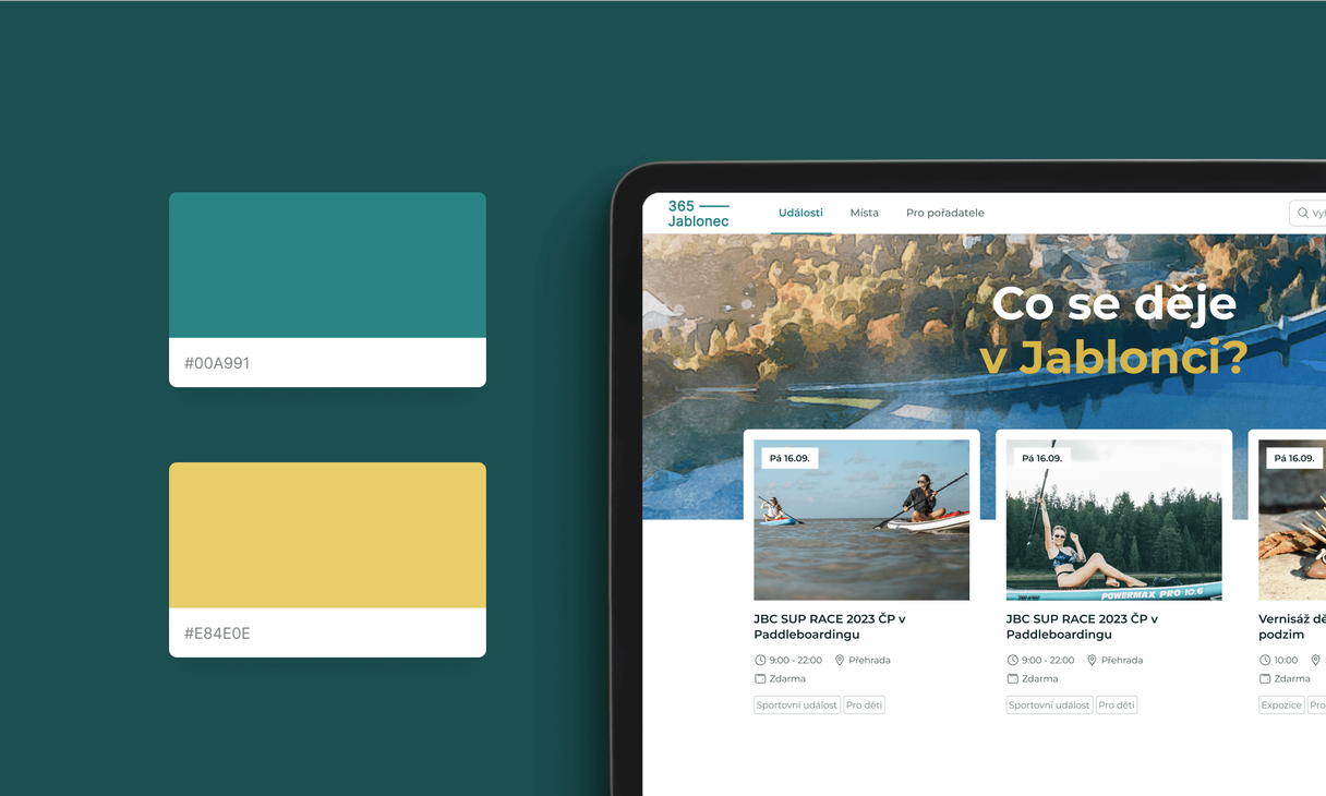 Color palette + homepage displayed on tablet