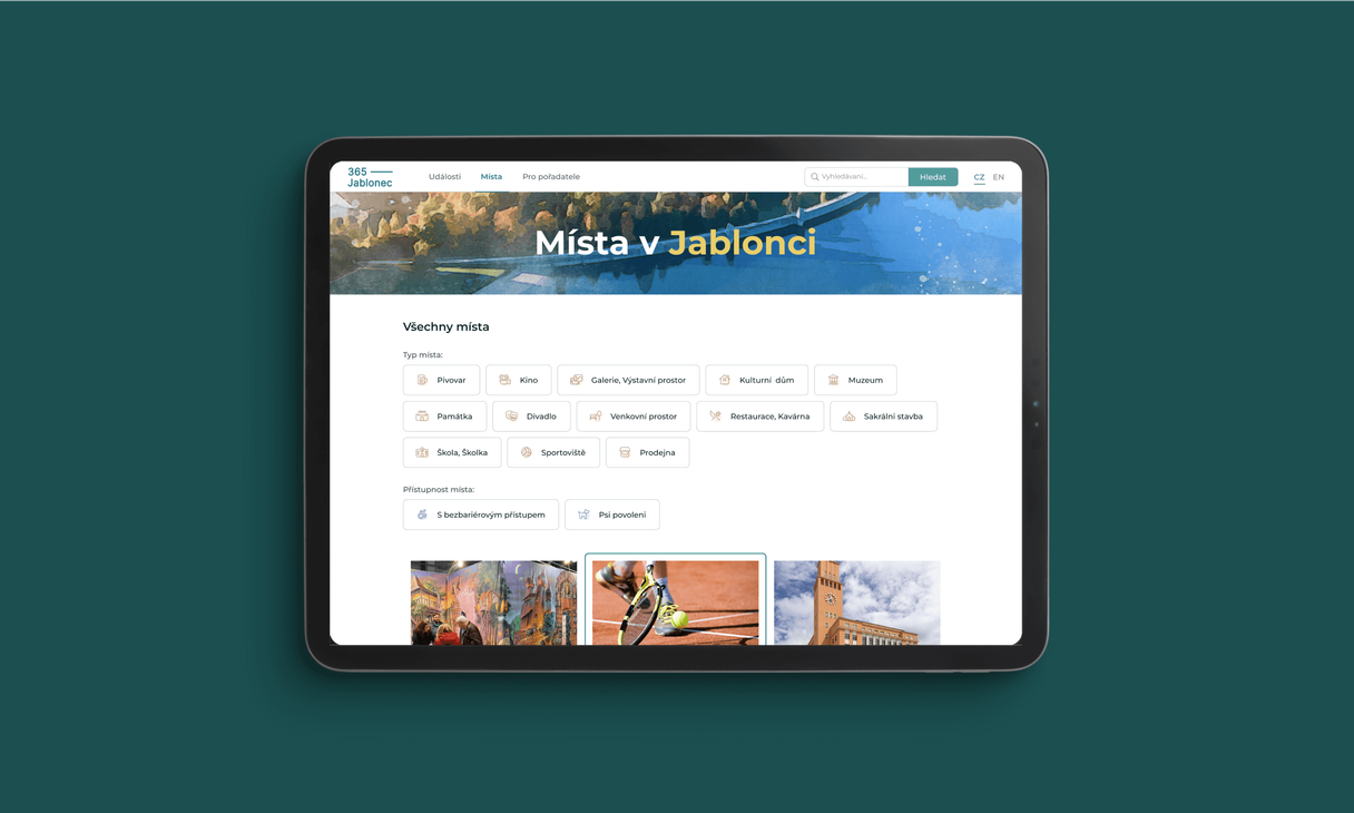 Places in Jablonec - all places, displayed on tablet