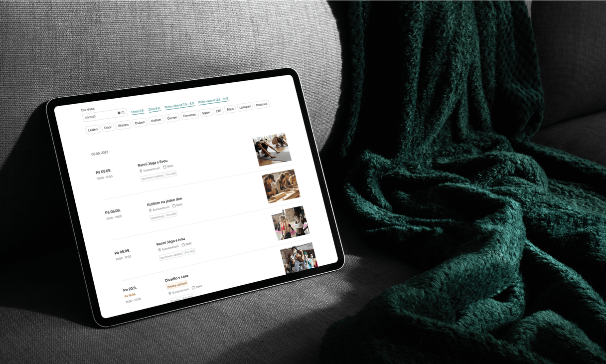 Events by date - displayed on tablet on sofa