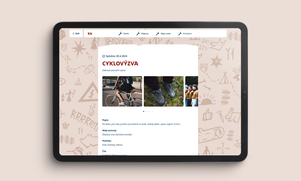 Bike challenge displayed on tablet