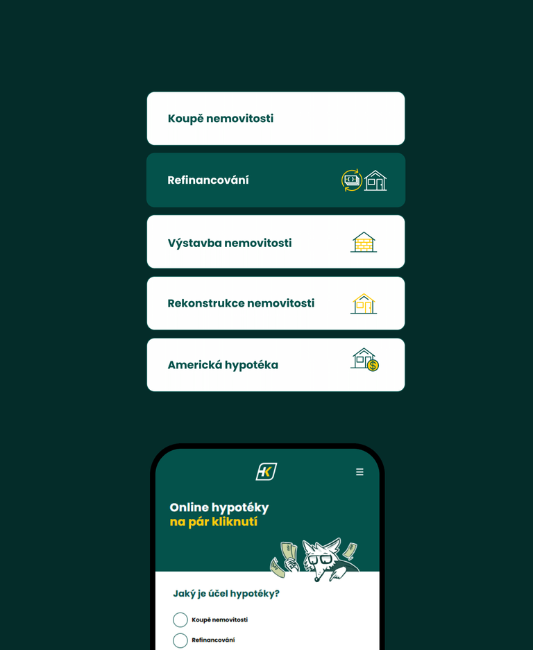 Online mortgages displayed on half mobile with options above
