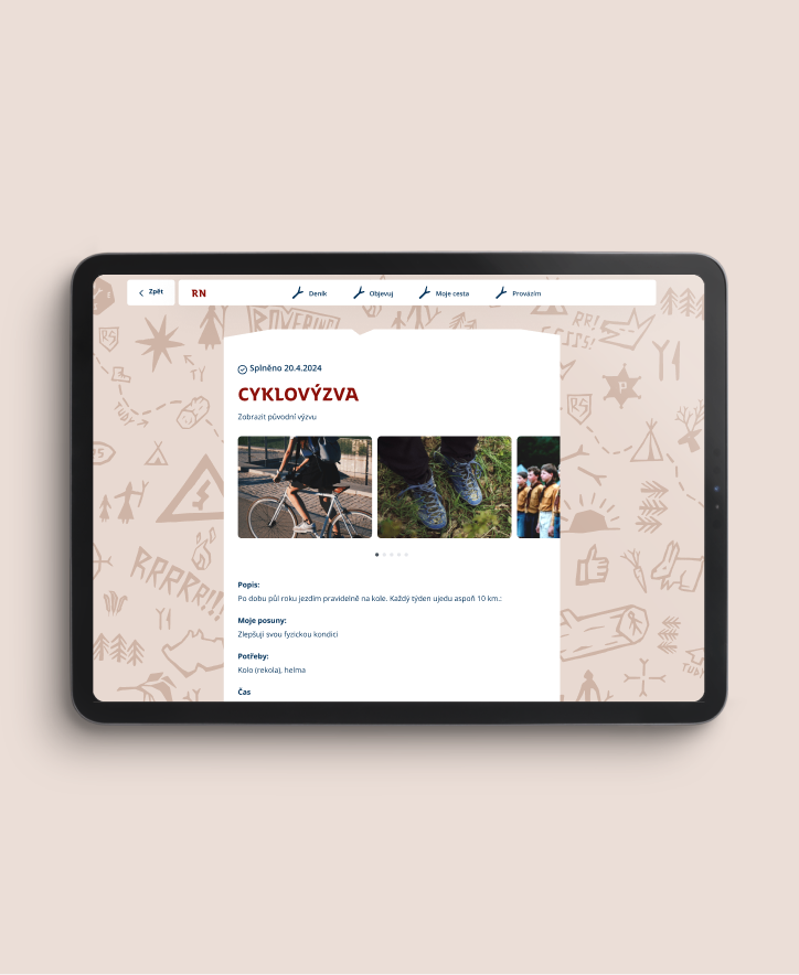 Bike challenge displayed on tablet