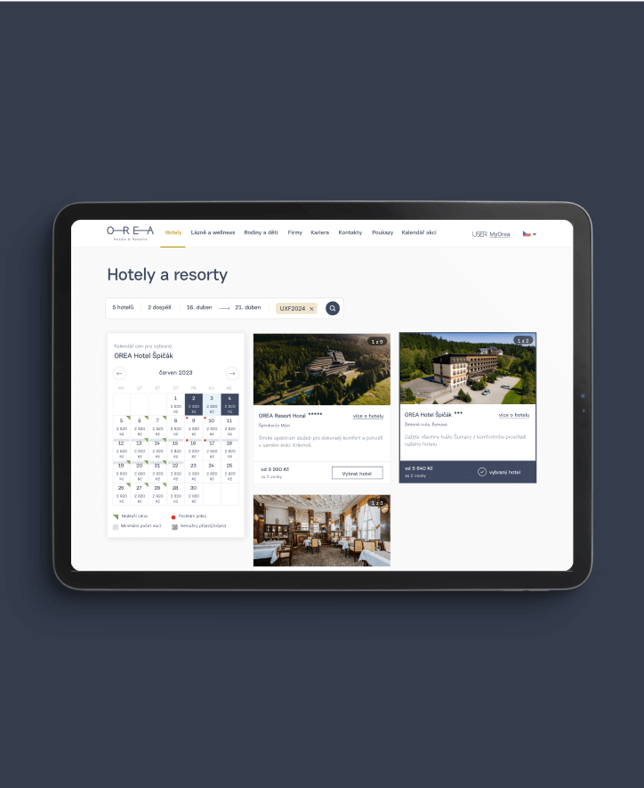 Hotel selection display on tablet