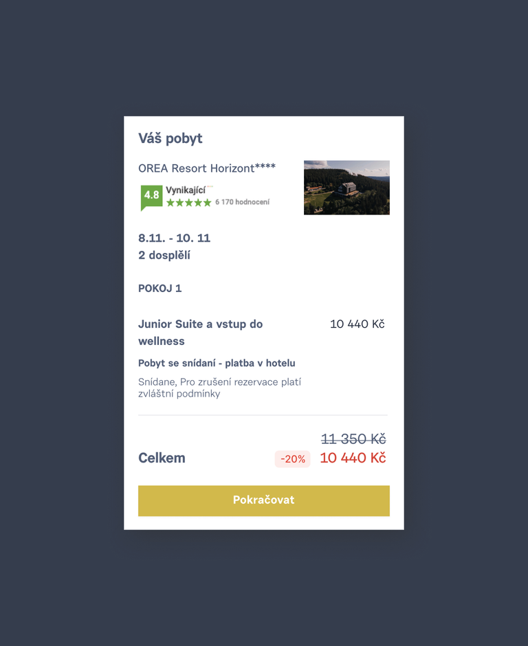 Order price summary in booking process