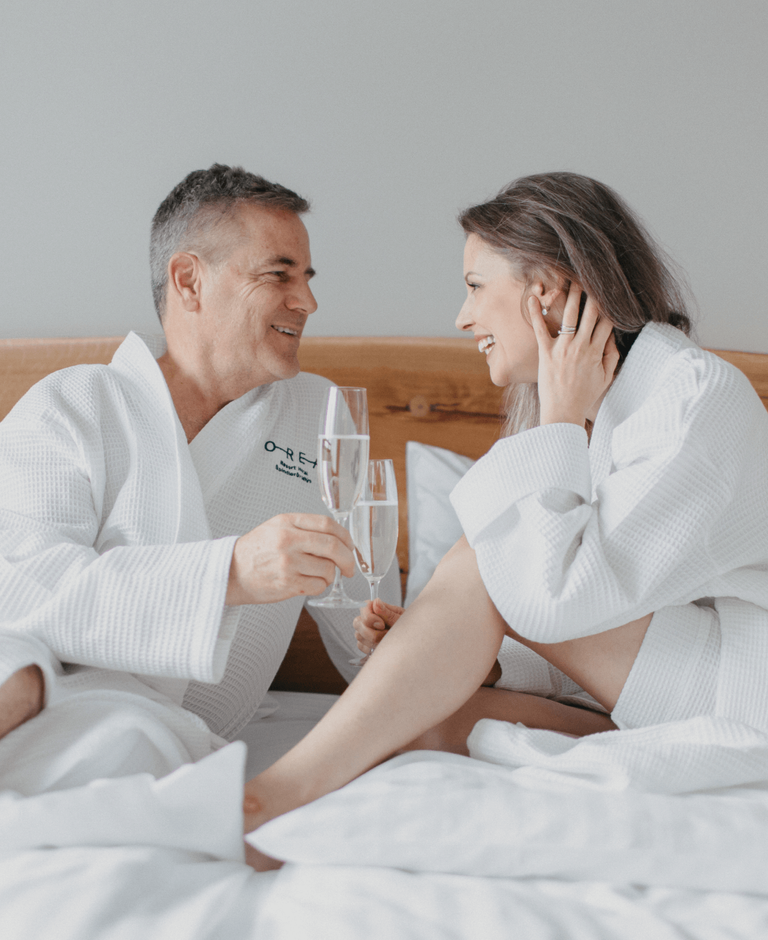 Guests in wellness center bathrobes