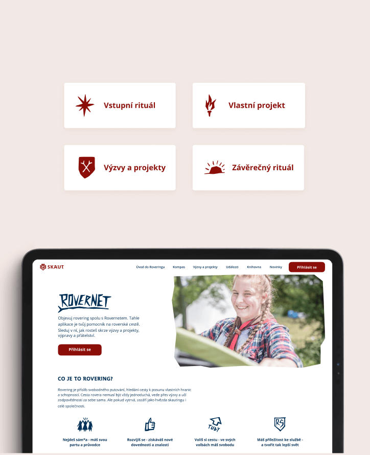 Homepage displayed on tablet with sections shown above