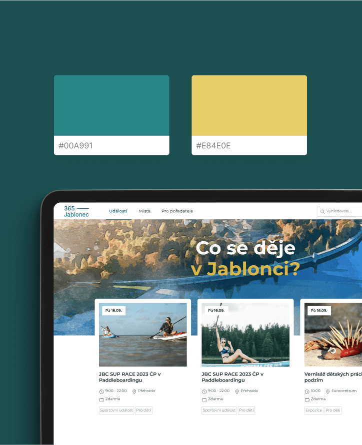 Color palette + homepage displayed on tablet